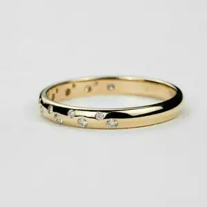Flush Set Celestial Ring Half Eternity Wedding Band Lab Grown Diamond Stacking Ring Round Diamond Band Matching Band in Gold