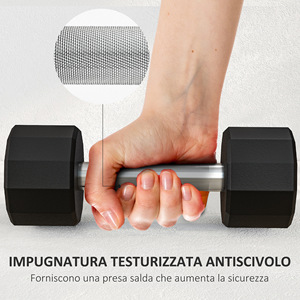Sportnow <b>Set</b> of 2 Black 12-Sided <b>Dumbbells</b> 5kg Metal and <b>Rubber</b> with Non-Slip Grip 25x9.5x9.5 cm - Product Image 6
