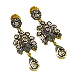 Floral Design Gold Plating <b>Diamond</b> Cluster <b>Earrings</b> for Women Premium Jewelry - Product Image 3