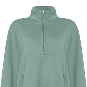 Sweat surdimensionné demi-zip avec logo personnalisé pour femmes vêtements de sport en polaire de coton recyclé pour Fitness à capuche lavé grande taille printemps - Product Image 4