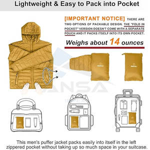 Chaqueta empacable con aislamiento para hombre, abrigo de invierno ligero e hinchado con puños elásticos, bolsillos con cremallera, marca OEM - Product Image 2