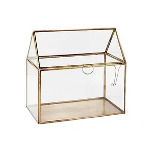 Antique Gold Decorative Glass Box Brass Frame Cosmetic Jewelry Display Storage Box for Weddings Hot Selling Wholesale Supplier