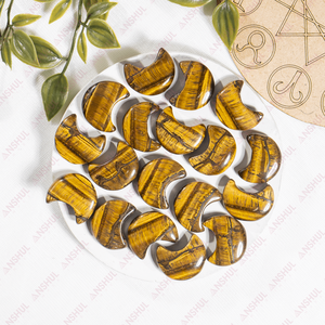 Wholesale Natural Tiger Eye Hand-Carved Crystal Crescent Moon Ornaments Healing Stone <b>Crafts</b> for Home Decoration - Product Image 1