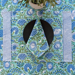 Nappe florale bleu vert de mer faite à la main couverture de Table en coton imprimé bloc indien pour les mariages et la maison nappe de taille personnalisée - Product Image 5