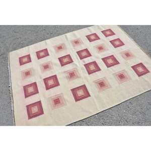 พรมขนสัตว์สีเบจสีแดงพื้นที่ขนาดใหญ่คลาสสิกที่ทันสมัย4.4x6.1ฟุตสไตล์ตุรกีวินเทจเย็บปะติดปะต่อกันลายยางขนาด10มม. สำหรับห้องโถง - Product Image 2