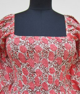 Élégant Vintage Floral Sari Robe Au Genou Filles À La Mode Doux 100% Coton Vente Chaude Bouton Décoration Plage Naturelle - Product Image 5