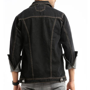 Veste en jean noire unie pour homme, lavage délavé, hiver printemps, grande taille, respirante, streetwear vintage, brodée - Product Image 2