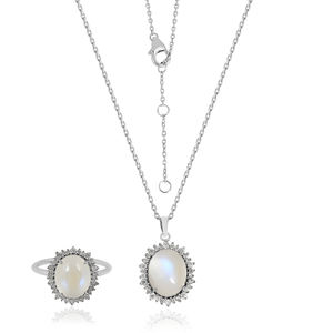 Bijoux de mariage personnalisés pour femmes, ensembles de colliers pendentifs en opale éthiopienne avec bague en argent sterling 925 - Product Image 4