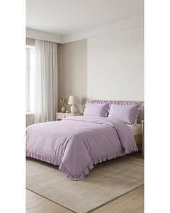 Juego de Ropa de Cama de Lujo en Color Lila, de Polialgodón, Fresco, 200 Hilos, con Funda Nórdica, Sábana Ajustable y 4 Piezas con Volantes, para Cama Doble, para Uso Doméstico y Hotelero - Product Image 2