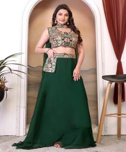 Venta al por mayor precio de moda seda Lehenga Choli Georgette bordado secuencia trabajo con Dupatta étnico fiesta desgaste ApparelGarment - Product Image 4