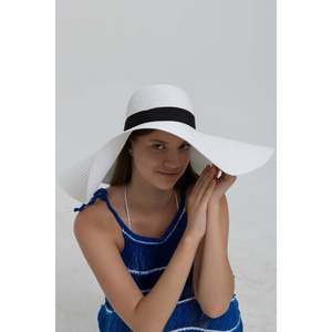 Extra Wide Straw <b>Hat</b> with White Ribbon HSR2039 Boxed Shipping - 2039beyaz - Product Image 4