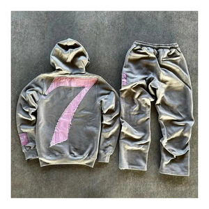 Survêtement pour homme à empiècement ourlet coupé et pantalon de jogging Ensemble survêtement évasé avec logo personnalisé et impression 3D graphique bouffante - Product Image 1
