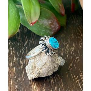 Navajo Handmade Kingman Turquoise & Sterling <b>Silver</b> <b>Statement</b> <b>Ring</b> Size 5.5 Gemstone Inlay with Natural Stone Everyday Wear - Product Image 3