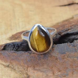 Anillo hecho a mano de piedra preciosa de ojo de tigre de Plata de Ley 925 sólida, joyería de piedras preciosas naturales simples, anillo de plata de ley estampado 925 - Product Image 4