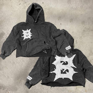 Vente en gros de sweat à capuche streetwear en coton brodé patch lavé sweat à capuche court brodé vêtements pour hommes - Product Image 4