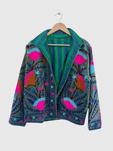 Veste en velours brodée de fleurs, col mandarin, manches longues, grande taille, vêtements d'automne pour femmes - Product Image 3