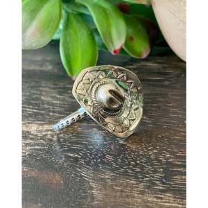 Ben Livingston Trendy Cowboy Hat <b>Ring</b> Sterling Silver <b>Adjustable</b> Alloy Inlay with Oval Cut Diamond Size 6-6.75 Gift - Product Image 3