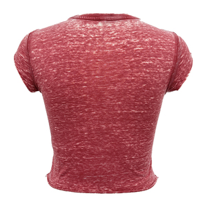 Women <b>Ladies</b> <b>Knit</b> <b>Short</b>-<b>sleeve</b> Fashion Burnt-out Washed Cropped T-shirt 2026 - Product Image 3