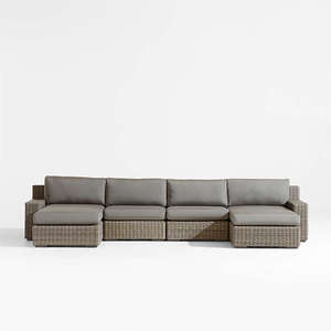 Abaco Contemporary Outdoor Double Chaise Sectional <b>Sofa</b> Resin Wicker Canvas Charcoal for Sunbrella Cushions <b>Rattan</b> for Dining - Product Image 1