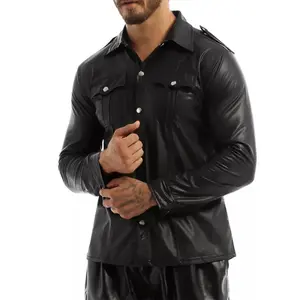 Kivotech New Trending Design Premium Quality Genuine Leather Turn Down <b>Collar</b> <b>Men</b> Casual Style <b>Shirt</b> 100% <b>High</b> Quality - Product Image 3