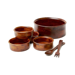 Ensemble de saladiers en bois d'acacia écologique, bols de service en bois naturel avec cuillères et fourchettes assorties pour la maison et la restauration - Product Image 6