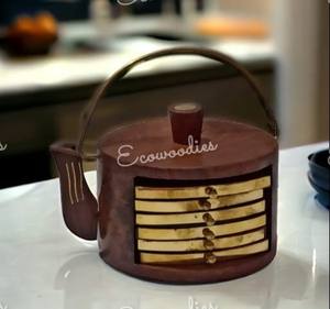 Hervidor de té hecho a mano con acabado natural, posavasos diseñado, soporte de madera con posavasos, Juego de 3 accesorios de vajilla para Cena - Product Image 3