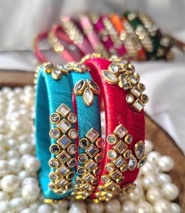 Colorful Silk Thread Bangles Return Gifts Indian Bangles Wedding Favors Mehndi Favors Trendy Kundan Bangles Traditional Bangles - Product Image 2