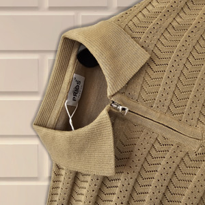 Camiseta texturizada de punto acanalado de algodón 100% formal para hombre, cuello de manga corta, ajuste Regular, marca personalizada, Precio Justo ODM y OEM - Product Image 2