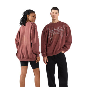 Women's Winter Streetwear Style Long Sleeve Sweatshirt Acid Washed <b>Drop</b> Shoulder Custom Screen Printed Front Neck 100% Cotton - Product Image 3