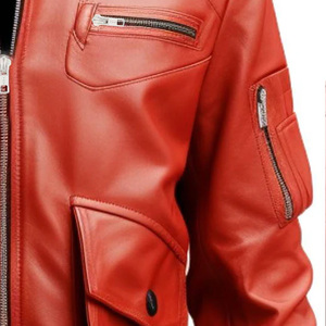 Chaqueta de bombardero de cuero personalizada con logotipo bordado de impresión para hombre y mujer ropa de calle prendas de vestir exteriores de moda fábrica OEM - Product Image 4