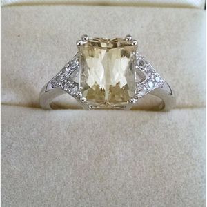 Women's <b>925</b> Sterling <b>Silver</b> Engagement <b>Ring</b> with Natural Lemon Quartz White Topaz Emerald Cut Garnet Rhodium Plating Shah Gems - Product Image 1