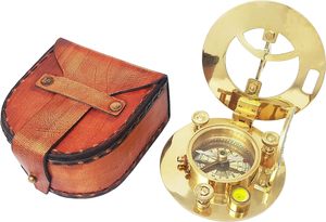 Bán buôn Chất lượng cao cổ cổ điển đồng biển đồng hồ mặt trời La bàn với phí bảo hiểm <span class=keywords><strong>Lather</strong></span> trường hợp. - Product Image 3
