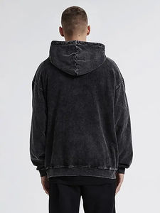 Sudadera con Capucha Personalizada para Hombre, Estilo Invierno, Color Negro Lavado al Ácido, 100% Algodón, Corte Holgado, Estilo Urbano - Product Image 6