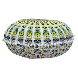 Coussin de sol Mandala Housse ronde Pouf pouf blanc Repose-pieds coton multicolore Pouf ethnique par les expéditeurs indiens - Product Image 1
