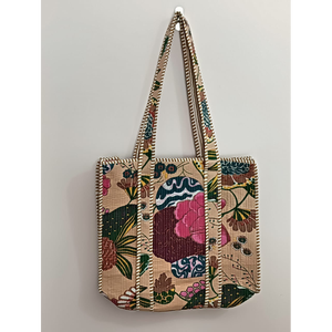Bolso de mano acolchado de algodón con estampado de bloques a mano para mujer, bolso de hombro bohemio, bolsos de mano acolchados Kantha Stitch - Product Image 5