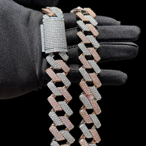 Cadena Cubana Unisex de Doble Tono en Oro Rosa con Diamantes, Plata de Ley 925 Chapada en Oro, Estilo Hip Hop con Diamantes Cultivados en Laboratorio - Product Image 2