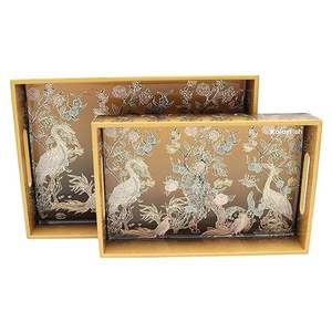 Juego de 2 bandejas de servicio de madera con impresión personalizada, bandeja de MDF natural a precios razonables, bandeja de madera reutilizable ecológica, último diseño - Product Image 3