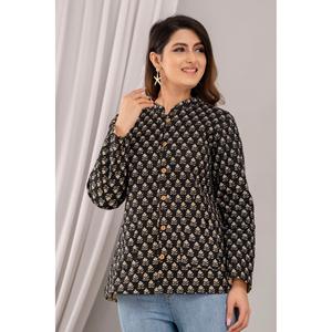 Chaqueta acolchada de algodón ligero para mujer, negra con patrón de animales reversible bohemio, talla XL, prendas de vestir exteriores para primavera y otoño - Product Image 3