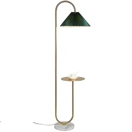 Mais vendidos produtos Metal Floor Lamp em tecido verde com Tea Cup Stand Alto Standing Farmhouse Home Bedroom Decorative Lamp