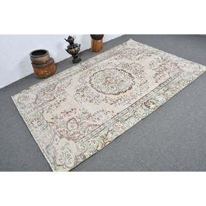 Classique Beige Marron 5,1 X 8,1ft Vintage Turc Tapis Patchwork Motif Laine Faux Lapin Fourrure Latex Rectangulaire Couloir Chevet - Product Image 2