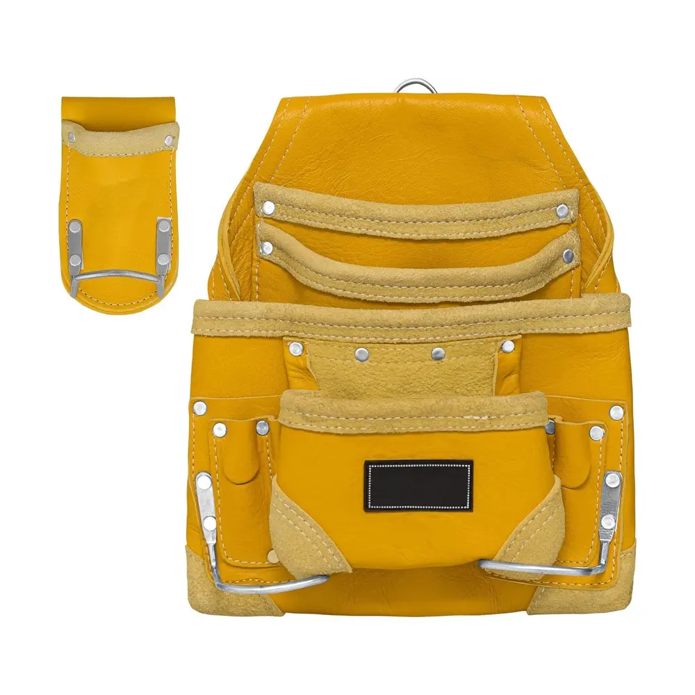 Customized Mini Carpenter Work Pouch Leather With Hooks Pouch Electric Heavy Duty Tool Belt With Suspenders Waist Tool Bag