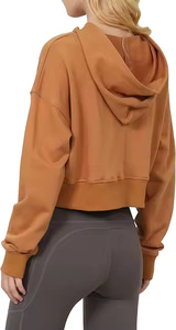 Sudadera con capucha de manga larga recortada para mujer de tendencia superior superventas último diseño teñido liso para invierno precio al por mayor mejor - Product Image 3
