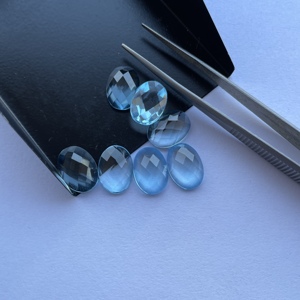 Pierres de topaze bleu ciel naturelles de 8 mm et 10 mm, taille ovale, coupe rose, cabochon, qualité AAA, certifiées IGI, pierres précieuses en vrac, vente en gros, usine - Product Image 1