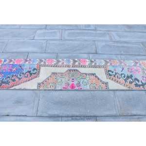 Alfombra Turca Vintage de 1.5x6.9 pies, Alfombra de Lana Azul con Diseño de Patchwork y Base de Látex, Decoración Ecológica para el Hogar - Product Image 4