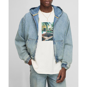 Veste en jean à capuche à la mode pour hommes Streetwear Manteau en jean vieilli Style décontracté surdimensionné - Product Image 4