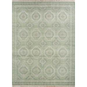 Alfombra de Lana Anudada a Mano Color Verde Savana AKWL-1281, Patrón Geométrico Rectangular para Decoración de Sala de Estar, Tamaño Rectangular 9x12 - Product Image 1