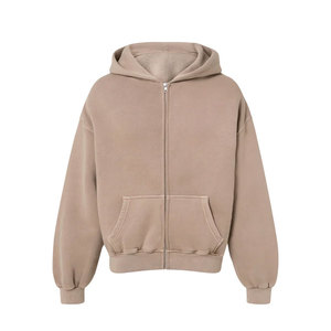 Haute qualité 450gsm hommes sweat à capuche zippé solide coton 100% polaire en relief impression vêtements de sport d'hiver technique brodée - Product Image 1