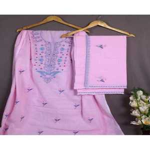 Traje de Algodón Chikankari Hecho a Mano en Tono Pastel para Mujer, Conjunto Elegante y Femenino - Product Image 3