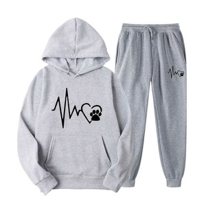 High Quality Custom Logo <b>Women's</b> Breathable Silk Screen Printing Winter Fleece Streetwear Solid Sets Tracksuit 100% Cotton - Product Image 2