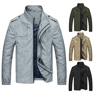 Manteau décontracté pour hommes, couleur unie, col montant, pardessus, deux poches, fermeture à glissière, blouson bombardier pour le printemps et l'automne - Product Image 5